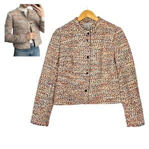 H&M Multicolored Tweed Collarless Cropped Jacket Blazer Size 10 Academia Preppy